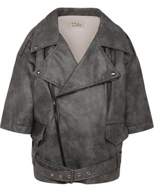 Douuod Faux-Leather Biker Jacket - Gray
