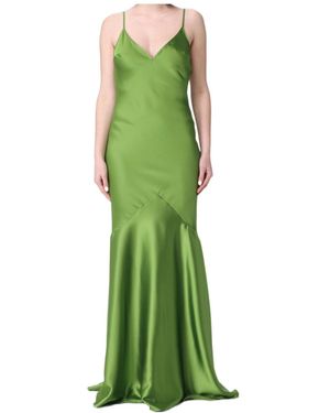 Elisabetta Franchi Satin Open-Back Maxi Dress - Green