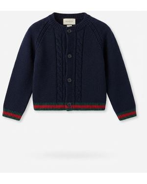 Gucci Baby Wool Cardigan With Web - Blue