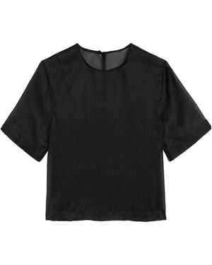Ami Paris Silk Short-Sleeved Chiffon Top - Black