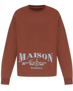 MM6 by Maison Margiela Logo Printed Crewneck Sweatshirt - Brown