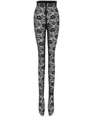 Saint Laurent Lace Stretch Legging Tights - Grey