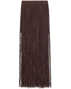Alysi Long Skirt With Fringes - Brown