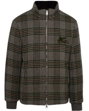 Etro Logo Embroidered Checked Zipped Jacket - Green