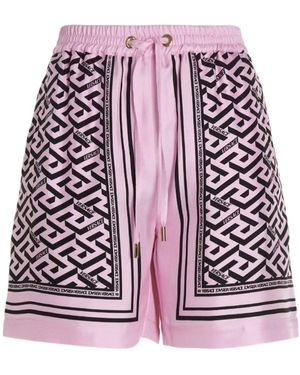 Versace Logo Detailed Drawstring Shorts - Red