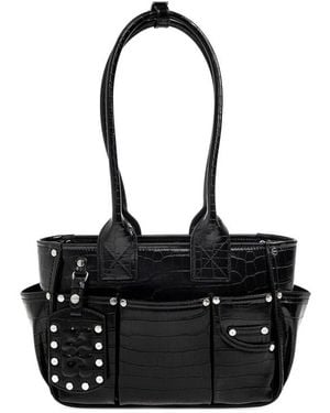 Ganni Crocodile-Effect Studded Tote Bag - Black