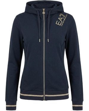 EA7 Logo Hooded Casual Coat - Blue