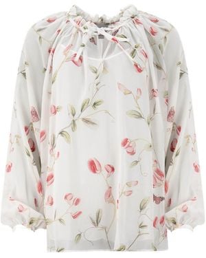 Giambattista Valli Carnation-Print Ruffled Shirt - White