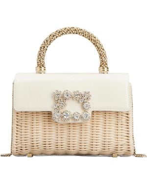 Roger Vivier Wicker Jewel Mini Flower Strass Buckle Clutch Bag - White
