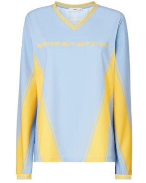 Fendi Sagg Napoli Graphic-Print V-Neck T-Shirt - Blue