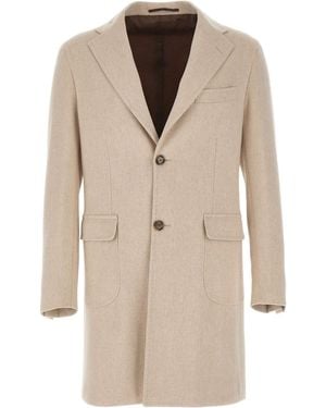 Barba Napoli Half-Belt Single-Breasted Coat - Natural
