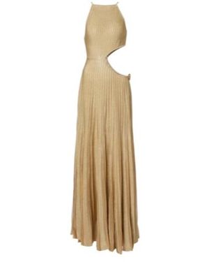 Roberto Cavalli Openwork Ribbed Knit Tulle Dress - Metallic