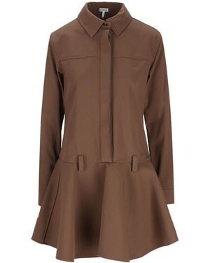 Loewe Long Sleeve Drop Waist Dress - Brown