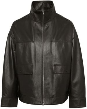 Yves Salomon Stand-Collar Leather Jacket - Black