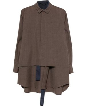 Sacai Long-Sleeve Layered Mini Shirt Dress - Brown