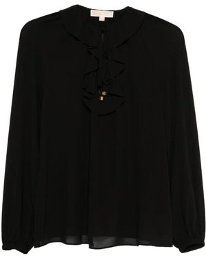 Michael Kors Ruffled-Neck Long Sleeved Blouse - Black