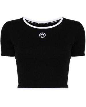 Marine Serre Moon Logo Jersey Cropped Top - Black