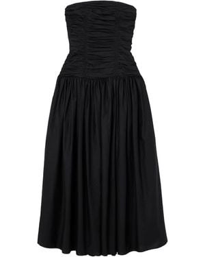 Matteau Strapless Ruched Organic Cotton-Poplin Midi Dress - Black