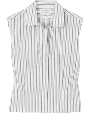 Thom Browne Striped Sleeveless Poplin Shirt - White