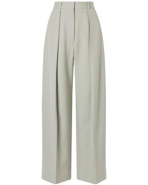 Victoria Beckham Pleated Grain De Poudre Wide-Leg Trousers - Grey