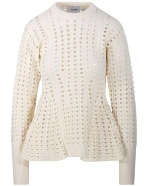 Nude Perforated T-Neck Jumper - White