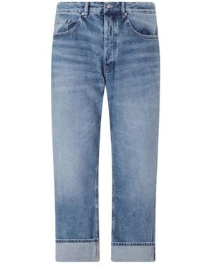 ICON DENIM Monogram-Pattern Turn-Up Jeans - Blue