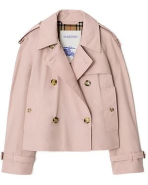 Burberry Cropped Tropical Gabardine Mayfair Trench Jacket - Pink