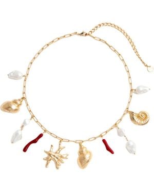 Self-Portrait Faux-Pearl Coral-Charm Necklace - Metallic
