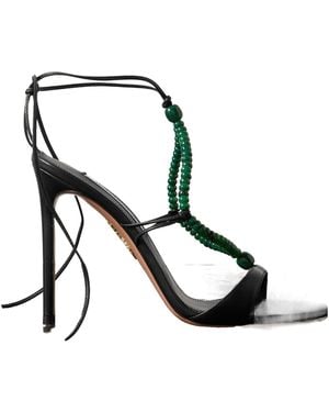 Aquazzura Amalfi 105 Beaded Leather Sandals - Black
