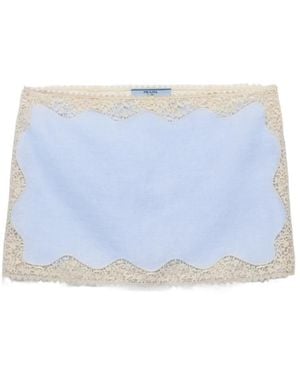 Prada Embroidered, Lace-Trimmed Linen Miniskirt - Blue