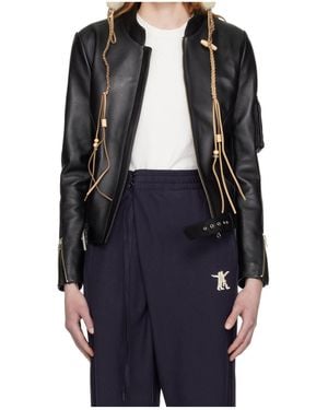 OPEN YY Radius Motor Stand-Up Collar Leather Jacket - Black