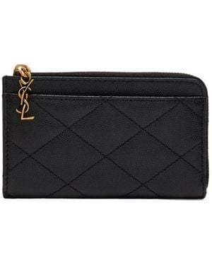Saint Laurent Quilted Leather Zip Card Holder - Black