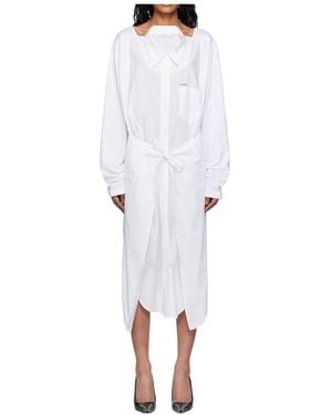 Pushbutton Long-Sleeved Dress - White