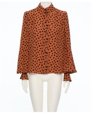 Valentino Polka Dot Printed Button-Up Blouse - Brown