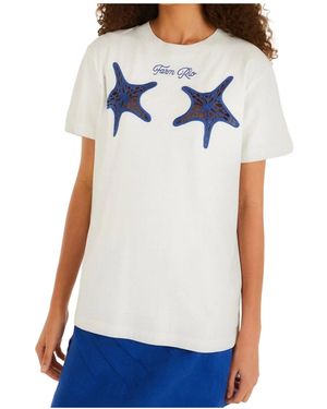 FARM Rio Starfish-Motif Embroidered T-Shirt - Blue