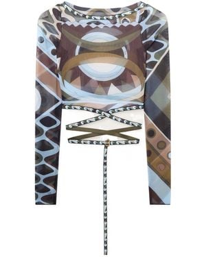 PUCCI Pucci Printed Wrap Long Sleeve Top - White