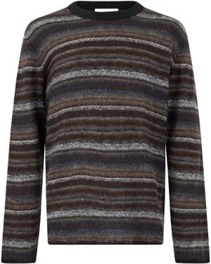 Roberto Collina Striped Crew Neck Knitted Sweater - Gray