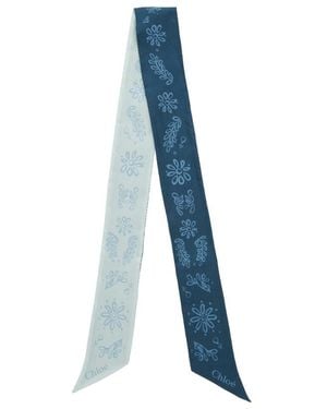 Chloé Logo Printed Scarf - Blue