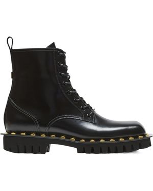 Balmain Glazed Leather Army Boots - Black