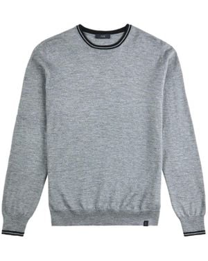 Fay Contrast Trim Crew Neck Knitted Jumper - Grey