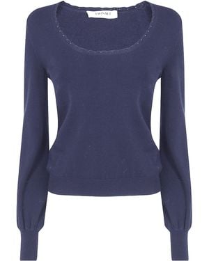 Twinset Crocheted Details Fitted Sweater - Blue
