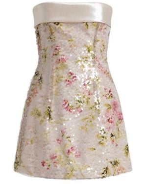 Alberta Ferretti Printed Sequin-Embellished Strapless Mini Dress - Natural