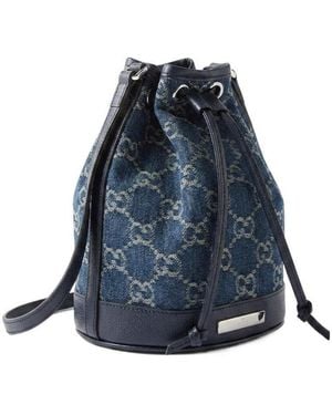 Gucci Mini Bucket Bag With Plaque - Blue