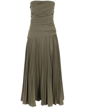 Jonathan Simkhai Fern Arie Strapless Pleated Cotton-Blend Midi Dress - Green