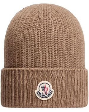Moncler Tricot Wool Blend Beanie - Brown
