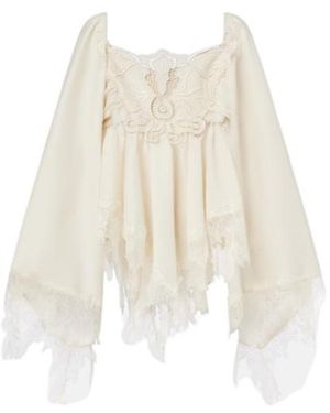 Blumarine Embroidered Lace-Trimmed Blouse - Natural