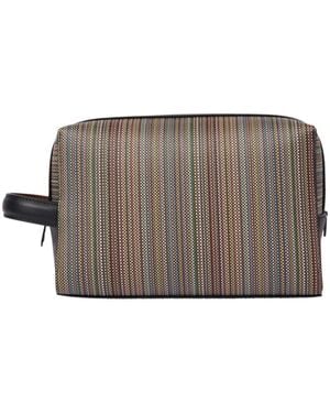 Paul Smith 'Signature Stripe' Coated Canvas Wash Bag - Grey