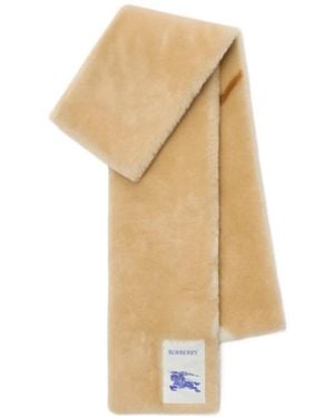 Burberry Narrow Check Shearling Scarf - Natural