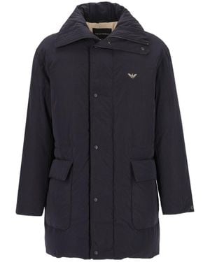 Emporio Armani Hooded Logo Parka Coat - Blue