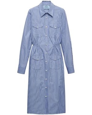 Prada Striped Straight Hem Shirt Dress - Blue